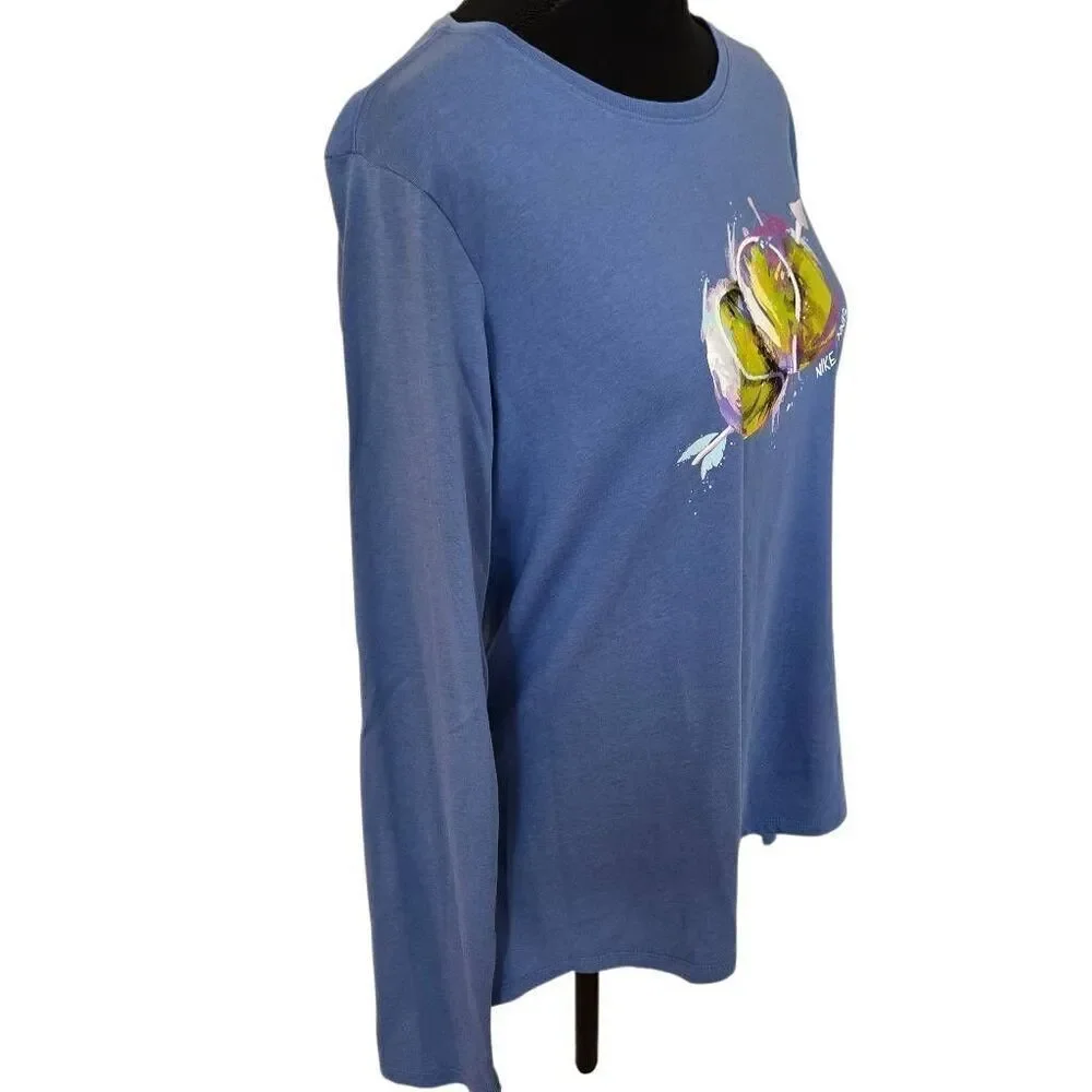 Nike Womens Dri Fit Long Sleeve Tennis Ball Graphic Tee Shirt Size Large